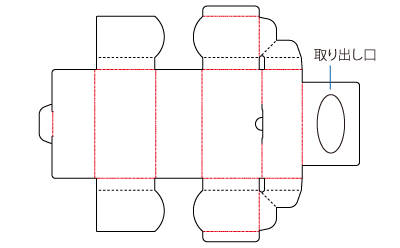 ブック型母の日ギフト箱の展開図で、取り出し口の形は自由に変えられます。